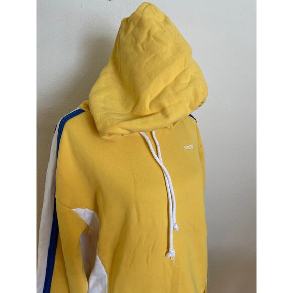 Levi's Womens Yellow Colorblock Cotton Blend Crop Sweatshirt Shirt Hoodie Top L - Picture 4 of 11